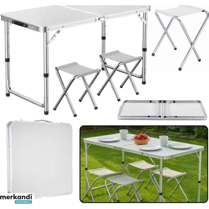 Ensemble Touristique Table Pliante Camping 4 Chaises Gris