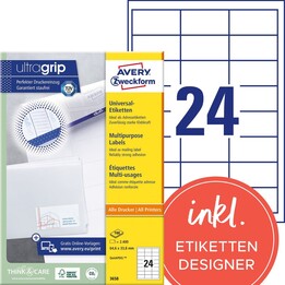Avery-Zweckform 3658 64.6 x 33.8 mm Paper White 2400 pc(s) Permanent adhesive All-purpose labels Inkjet, Laser, Copier 1