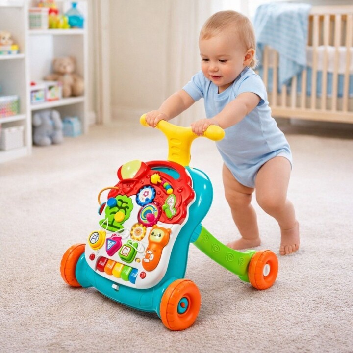 Andador educativo con mesa de empuje y panel interactivo 5 en 1 multicolor