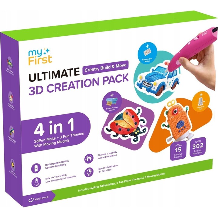 myFirst 3dPen Make Creation Kit: 3D creative kit including the 3dPen Make pen, 3 themed kits, 3 movable models and a camera