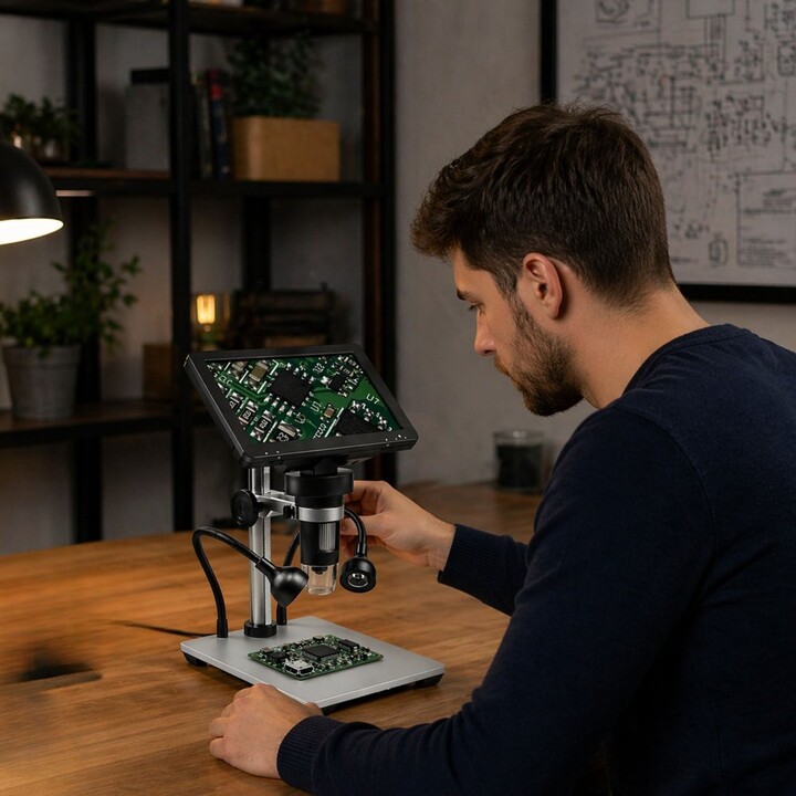 Educational digital microscope with remote control, cable, 1200x magnification LCD screen and 7-inch HD camera