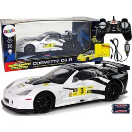 Carro de corrida esportivo com controle remoto em escala 1:18, Corvette C6.R, com luzes brancas de 2.4G.