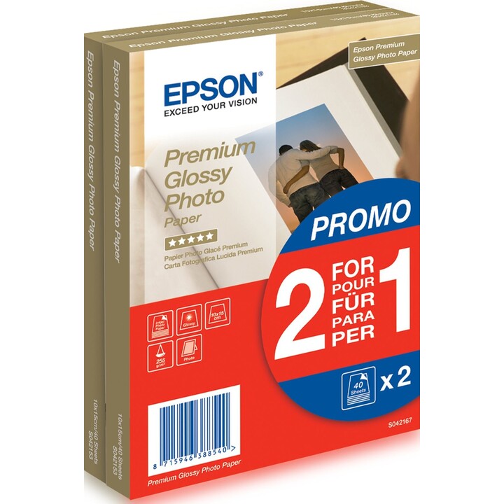 Papel epson photo premium paper s042167 glossy 10x15cm 2x40h