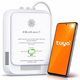 Qoltec 52651 Sensor de fuga de gas natural | Detector de CH4 | NG | Tuyá | Wi-Fi | alarma de 85dB | CONDUJO