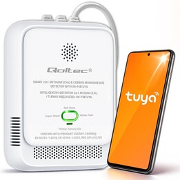 Qoltec 52654 2-in-1-Lecksuchgerät für Erdgas und Kohlenmonoxid (CO) | CH4 | WHAT | NG | Tuya | WLAN | 85 dB Alarm | LED