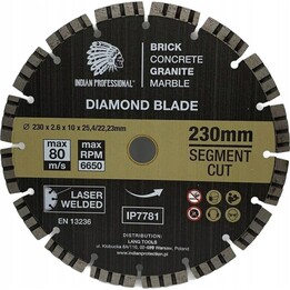 Hoja de diamante de 230 mm, 25,4/22,23 mm, corte turbo, Indian Professional