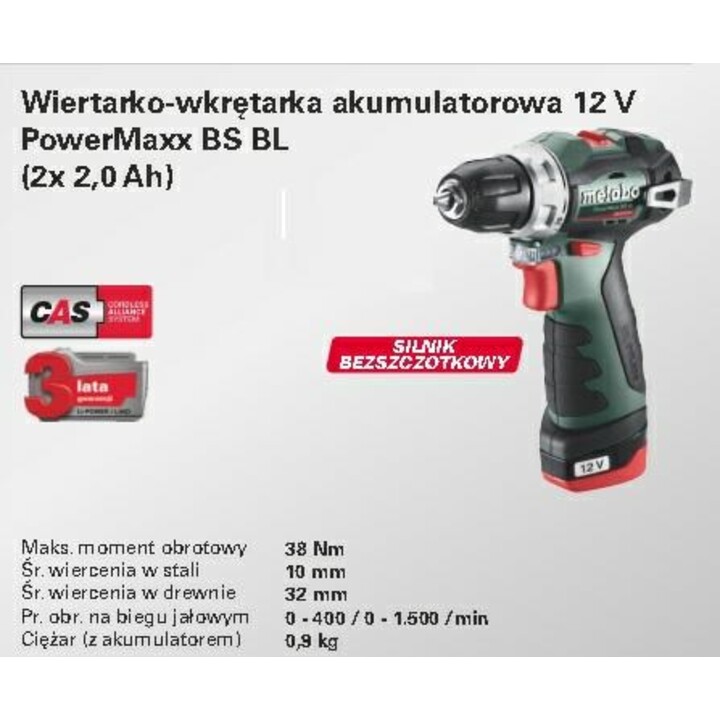 TALADRO-ATORNILLADOR METABO 12V 38Nm 2x2.0Ah BS BL 12