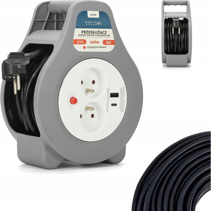 Montis Home Extension Cord with USB 10m MT188 2 AC Plugs