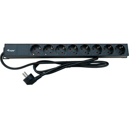 Régua de tomadas de alumínio para rack de 19", 1U, 8 tomadas Schuko Euro com interruptor, cabo de 1,8 m.