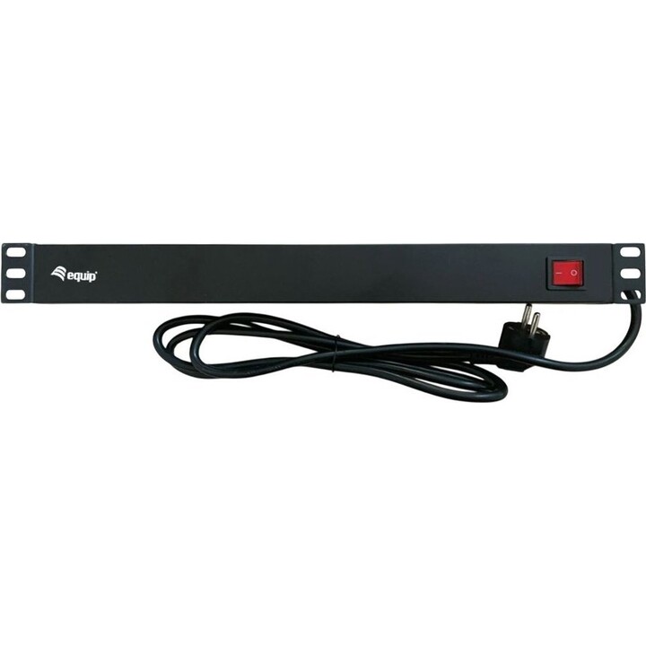 Régua de tomadas de alumínio para rack de 19", 1U, 8 tomadas Schuko Euro com interruptor, cabo de 1,8 m.