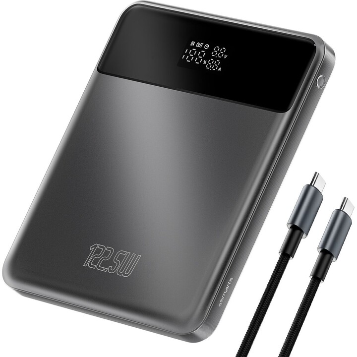 Batería externa compacta 4smarts Enterprise de 122,5 W y 20000 mAh, color gris espacial.