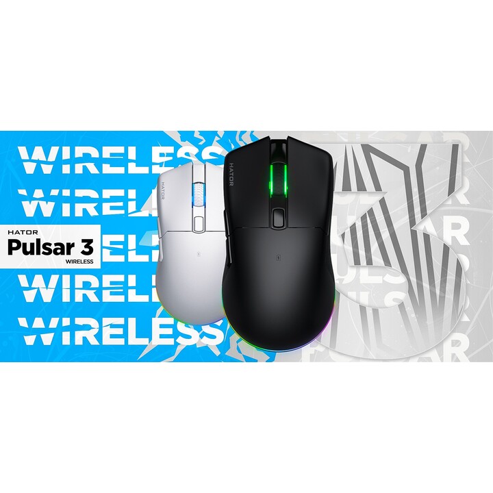 HATOR Pulsar 3 Wireless ratón Juego Ambidextro RF Wireless + Bluetooth + USB Type-C Óptico 12000 DPI