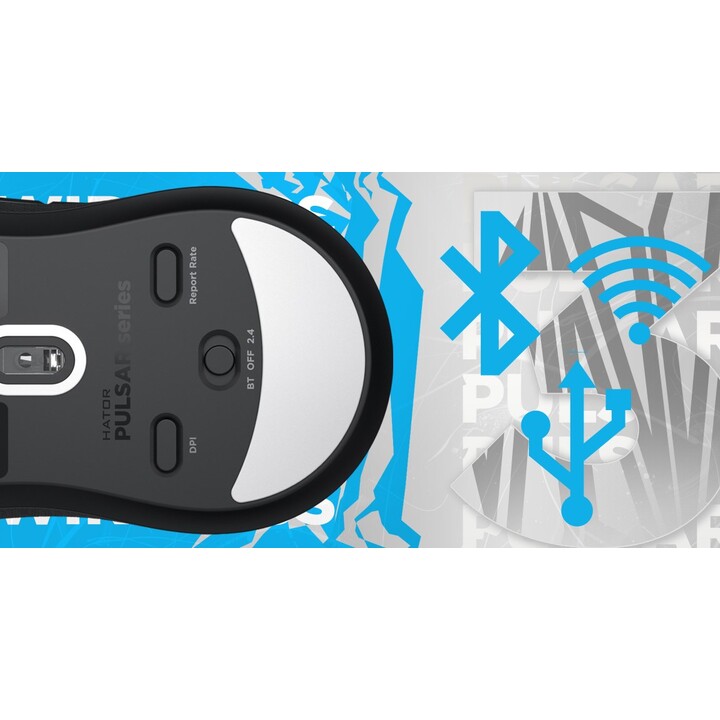 HATOR Pulsar 3 Wireless ratón Juego Ambidextro RF Wireless + Bluetooth + USB Type-C Óptico 12000 DPI