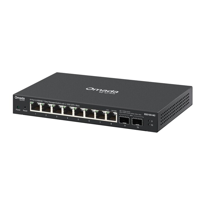 Switch Ethernet gestito TP-Link ES210X-M2 2.5G (100/1000/2500) per montaggio a parete/su scrivania, colore nero.