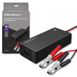 Qoltec 52665 Chargeur automatique pour batteries AGM GEL STD | Chargeur 24 V | 2 A | 48 W | Voyant LED | Câble de 1,8 m