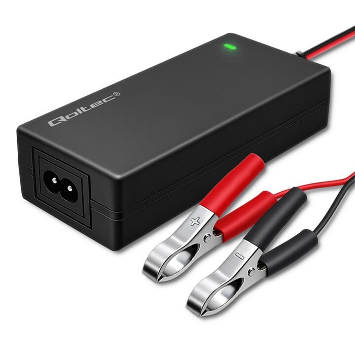 Caricabatterie automatico Qoltec 52665 per batterie AGM GEL STD | Caricabatterie 24V | 2A | 48W | LED | Cavo da 1,8 m