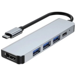 USB Hub BYL 2008 5 in 1 USB Type-C/HDMI+USB 3.0+USB 2.0+USB Type C Silver