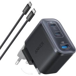 Caricabatterie rapido Anker Dual USB-C + USB-A da 70 W, nero.