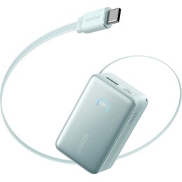 Anker Nano USB-A + USB-C Schnellladegerät Powerbank 10.000 mAh Blau mit ausziehbarem Kabel