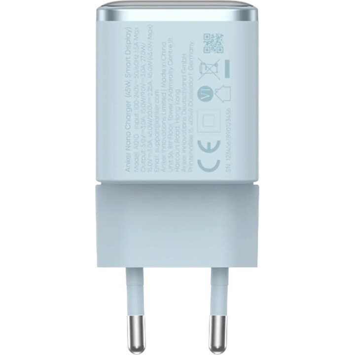 Anker Nano USB-C Fast Charger 45W with Light Blue Display