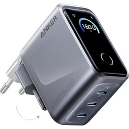 Caricabatterie rapido Anker Prime 3-USB-C da 160 W, colore argento.