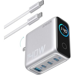 Caricabatterie rapido Anker USB 3-USB-C da 140 W + cavo argento