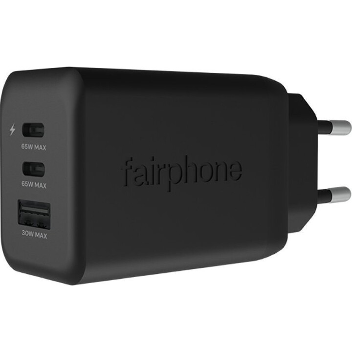 Chargeur rapide double USB-C + USB Fairphone 65 W Noir