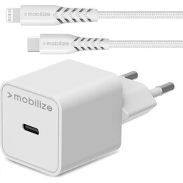 Caricabatterie rapido Mobilize USB-C da 20 W + cavo USB-C-Lightning bianco