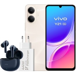 Vivo Y21 5G, 4GB 256GB, 6,74 HD+, 5000mAh, Ouro - Carregador + Fones de ouvido