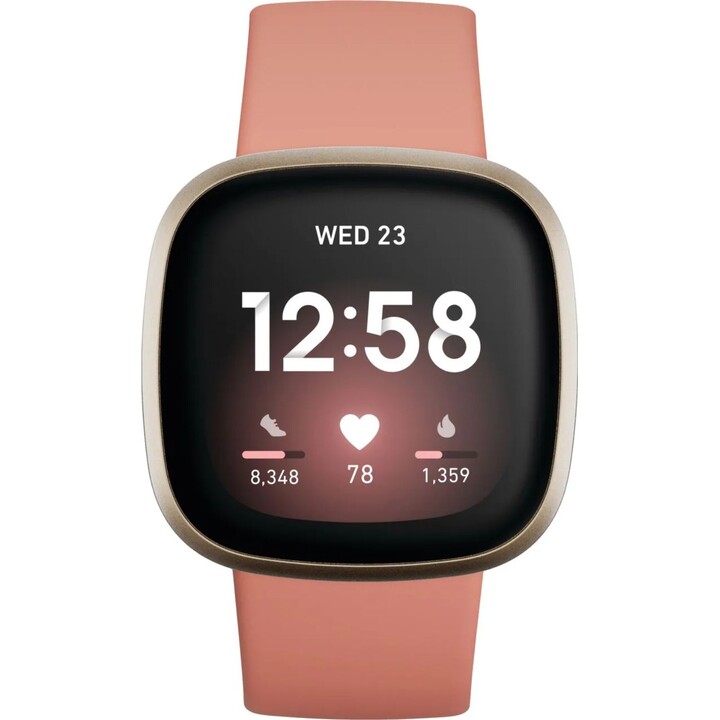 Fitbit Versa 3 en aluminium doré et bracelet rose