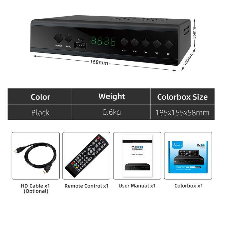Extralink Home Tuner Dvb-t2 Decoder Digital Terrestrial TV H.265 Hevc Full HD USB Hdmi + Remote Control