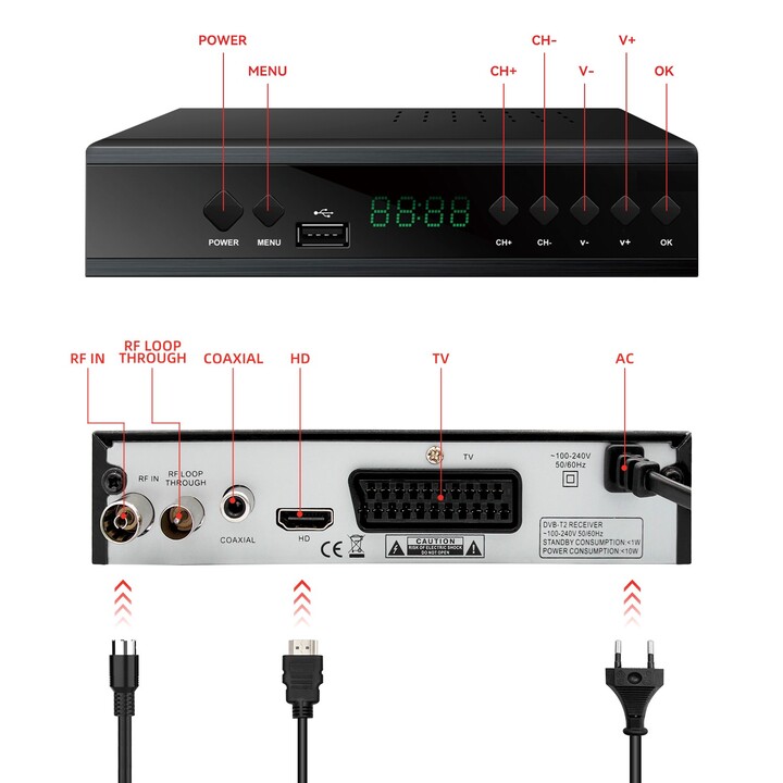 Extralink Home Tuner Dvb-t2 Decoder Digital Terrestrial TV H.265 Hevc Full HD USB Hdmi + Remote Control