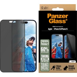 Película protetora de tela de vidro temperado Panzerglass com privacidade para Apple iPhone 16