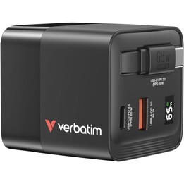 Caricabatterie da muro universale Verbatim GaN/ 1xUSB Type-C/ 1xUSB/ 1xUSB Type-C maschio/ 65W