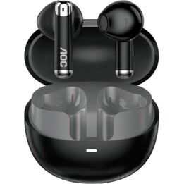 AOC ACT2504BK TWS-Bluetooth-In-Ear-Headset mit ANC-Mikrofon, schwarz, 28 Stunden Akkulaufzeit, USB-C-Anschluss und Touch-Funktio