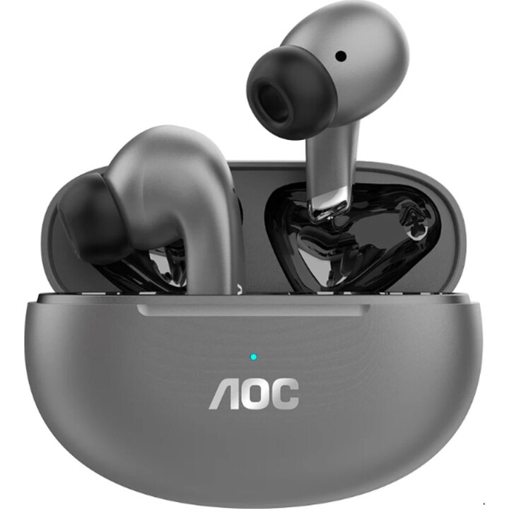 AOC ACT2511BK TWS-Bluetooth-In-Ear-Headset mit ANC-Mikrofon, schwarz, 30 Stunden Akkulaufzeit, USB-C-Anschluss und Touch-Funktio