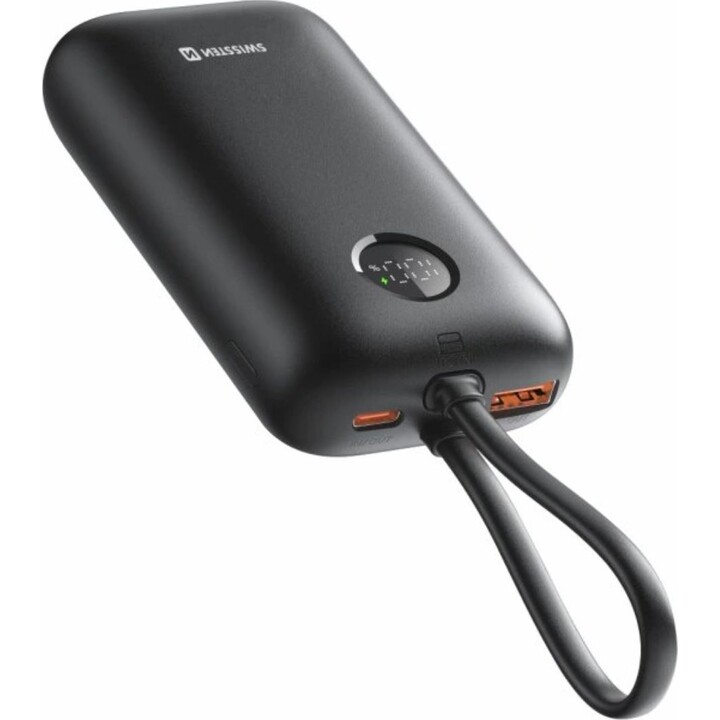 Power Bank Voltbox 35w 10000 Mah mit integrierten Kabeln USB-C und Lightning Schwarz