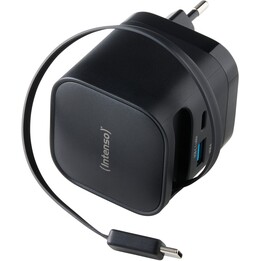 Carregador usb-c intenso w65acic 65w gan usb usb-c preto + cabo usb-c retrátil