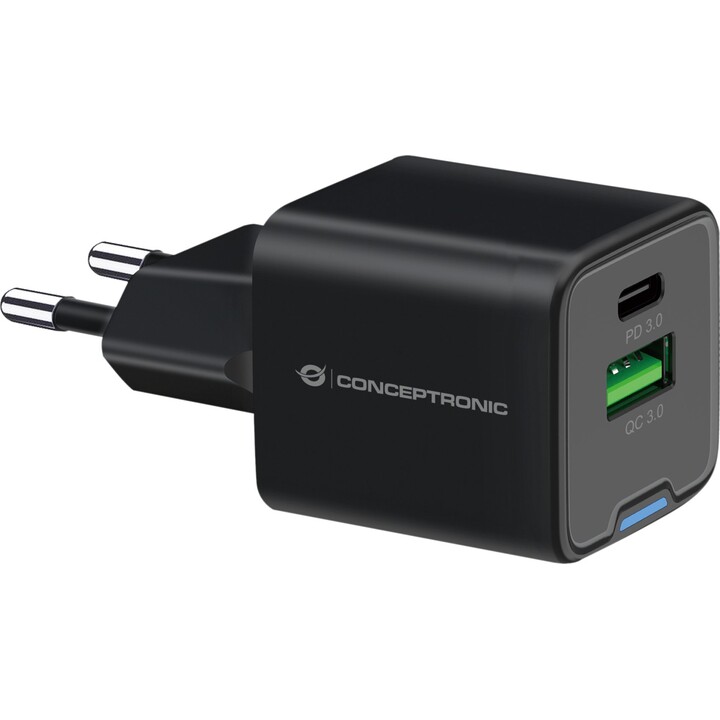 Conceptronic althea 20w gan usb + usb-c black charger