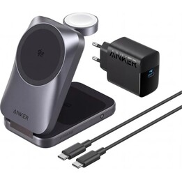 Caricabatterie wireless Anker Prime MagGo 3 in 1 da 25 W, nero.
