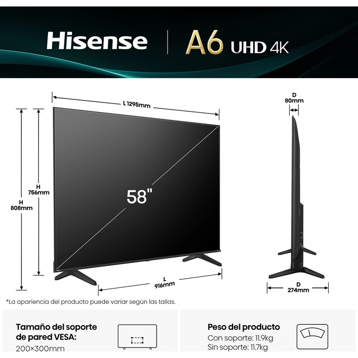 Fernseher | HISENSE | 58 Zoll | 4K Ultra HD | 3840 x 2160 Pixel | Flachbildschirm | 16:9 | LED | 58A6Q