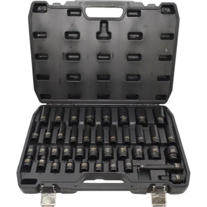AWTools AW38696BL Jeu de douilles à chocs ; 1/2" ; 9-30 mm ; 40 pièces