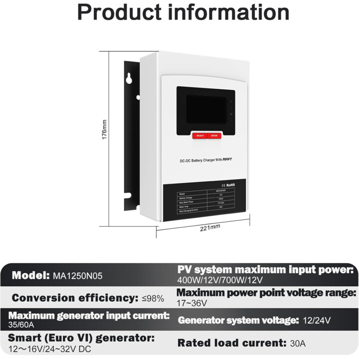 SRNE MD1230N05 chargeur/régulateur DC-DC MPPT 30 A