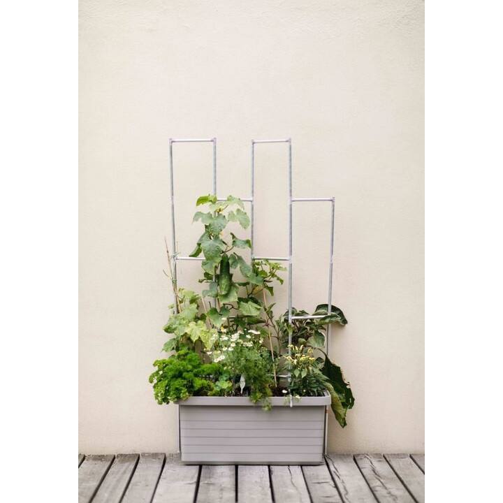 Maceta de autorriego URBALIVE BERBERIS DUO de 78 x 39 cm, gris claro.