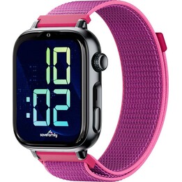 SaveFamily SaveWatch Plus 2 Kinder-Smartwatch, schwarzes Gehäuse, Himbeer-Stoffarmband