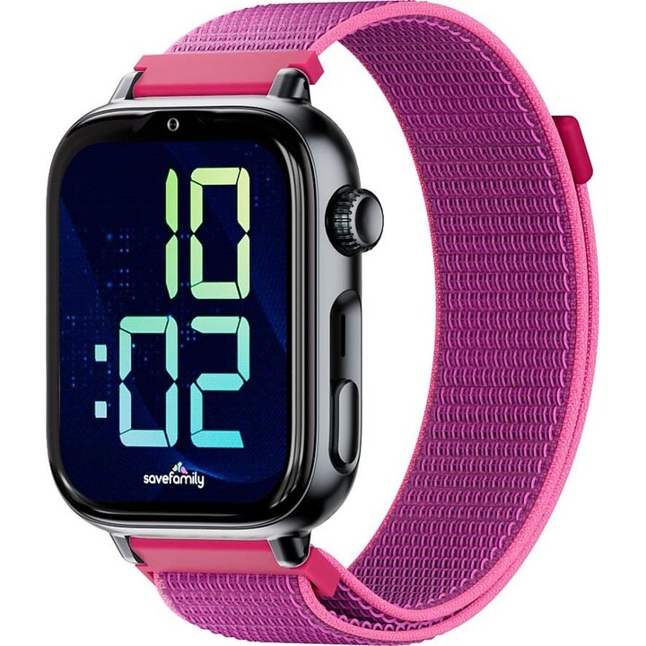 SaveFamily SaveWatch Plus 2 Smartwatch per bambini Cassa nera Cinturino in tessuto lampone