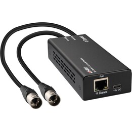 Decodificador de audio Lindy 2ch Dante a XLR con alimentación PoE y USB-C