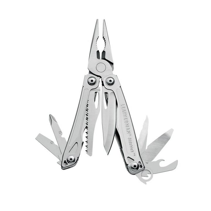 Alicate multifuncional de bolso Leatherman Sidekick com 14 ferramentas, cor prata.