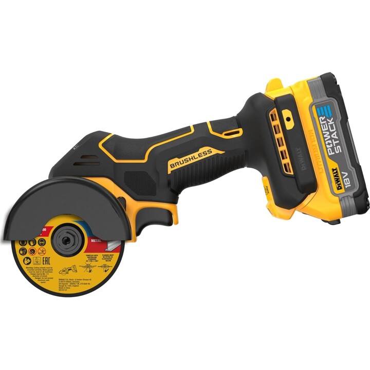 DEWALT DCS438E2T-QW - Cortadora multimaterial 18V Powerstack, Ø de disco 76mm, Motor sin escobillas, M10