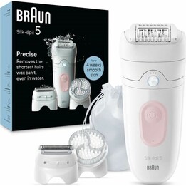 Braun Silk-épil 5 Depiladora eléctrica sin cable con cabezal exfoliante, uso en seco y en húmedo, blanca